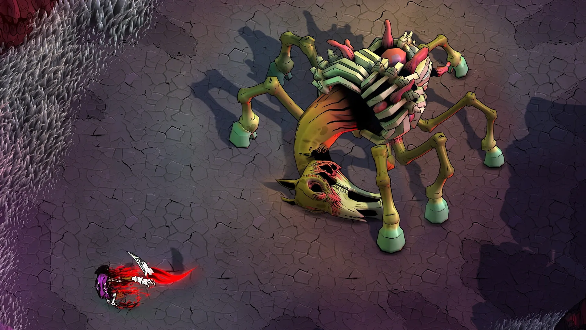 بطل يواجه هيكلًا عظميًا لحصان في Blighted.