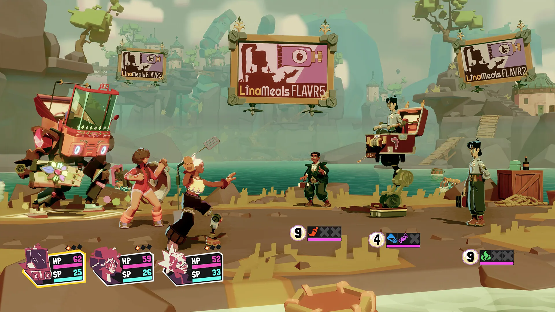 Characters face off in battle in Dosa Divas.