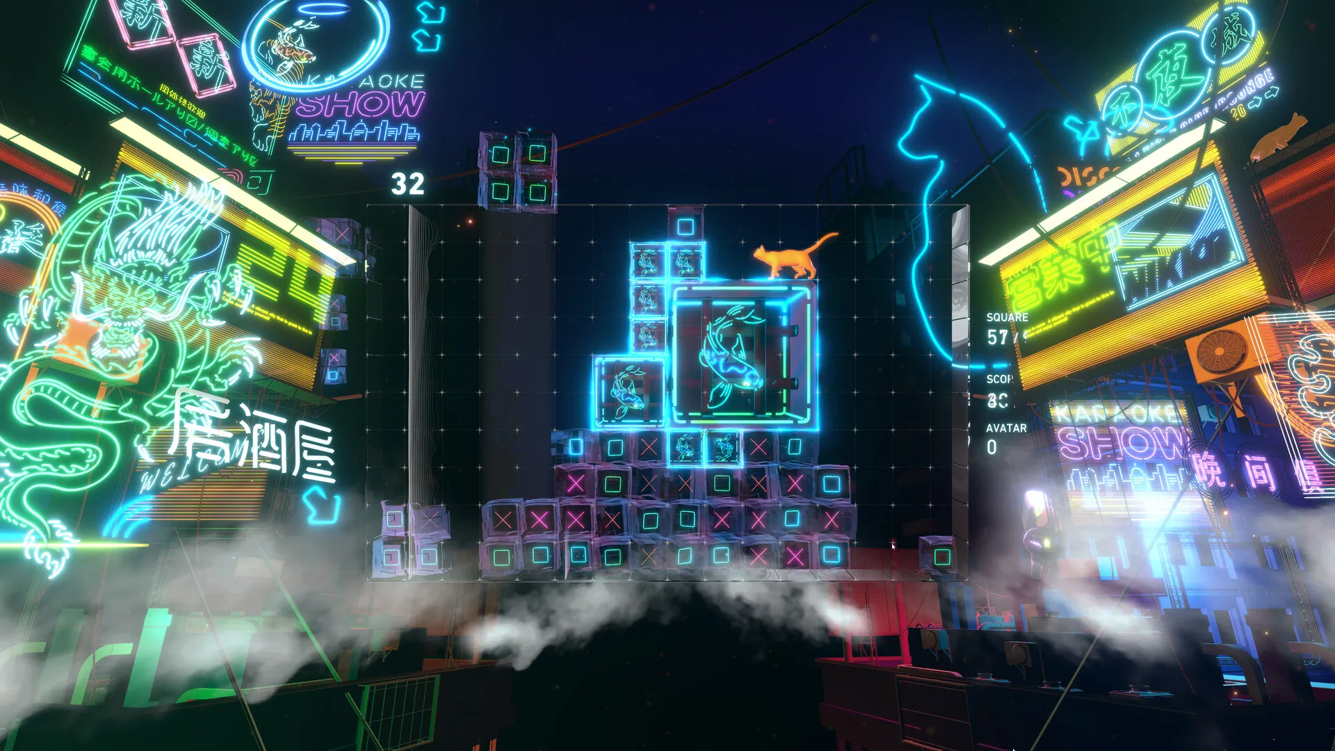 A neon puzzle board appears in Lumines Arise.