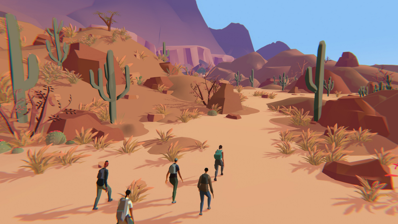 عدة أشخاص يعبرون الصحراء في لعبة خذنا شمالًا (Take Us North).