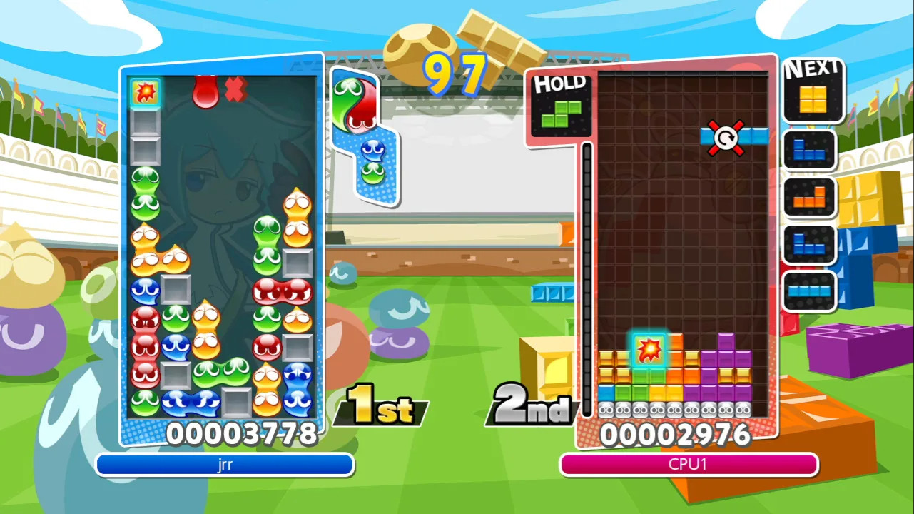 two-player action in Puyo Puyo Tetris