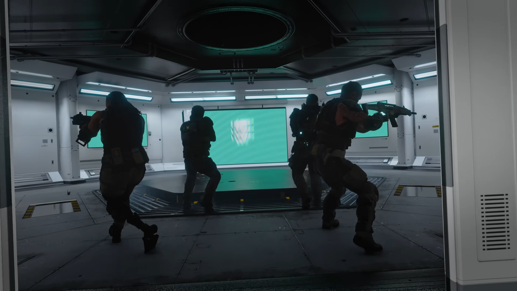 لقطة شاشة لفريق يدخل منطقة في وضع اللعب التعاوني في Call of Duty: Black Ops 7