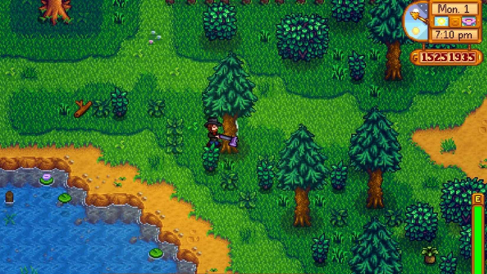 قطع شجرة في Stardew Valley