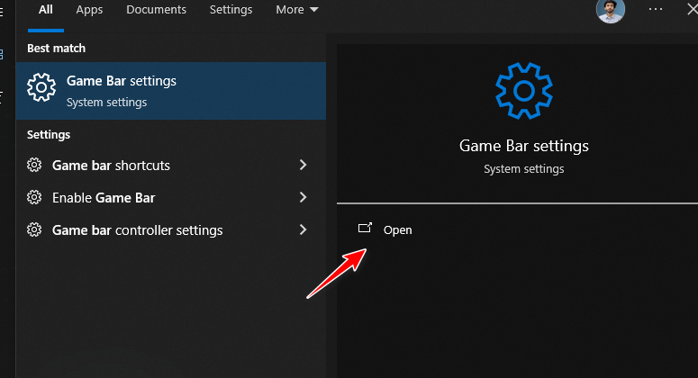 البحث عن إعدادات Windows Game Bar