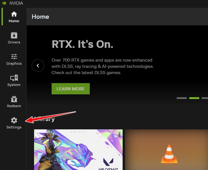 موقع إعدادات تطبيق NVIDIA