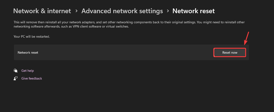 نتائج بحث إعادة تعيين الشبكة