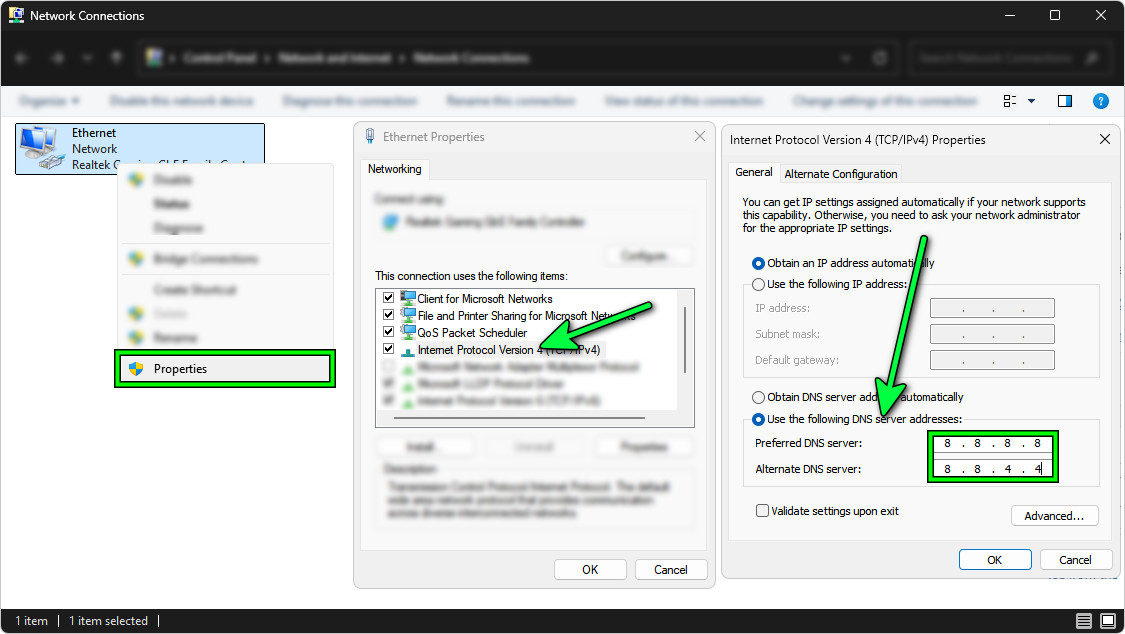 تغيير إعدادات DNS من لوحة التحكم بالشبكة