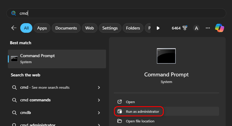 تشغيل موجه الأوامر كمسؤول