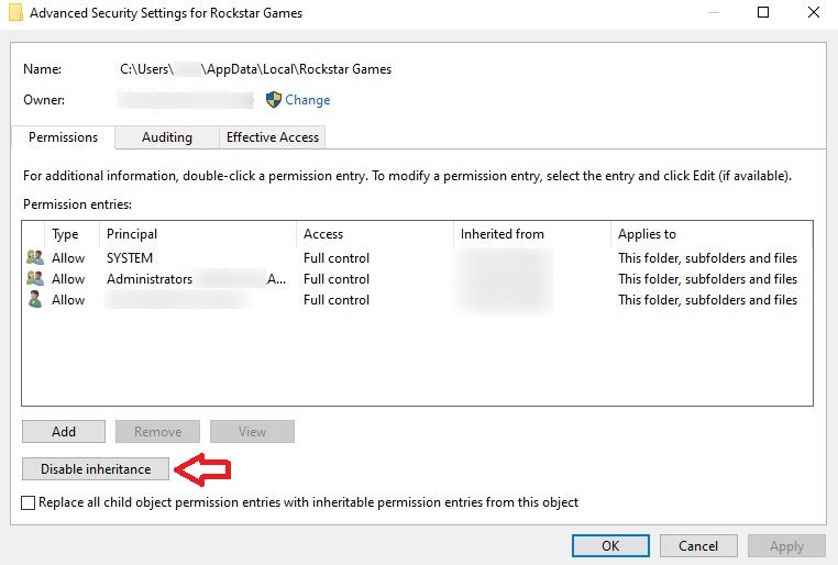 زر تعطيل التوريث