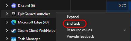 إنهاء عملية Epic