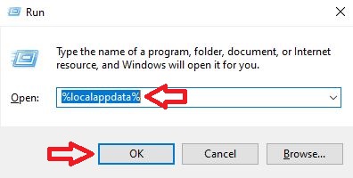 نافذة تشغيل مع كتابة %localappdata%