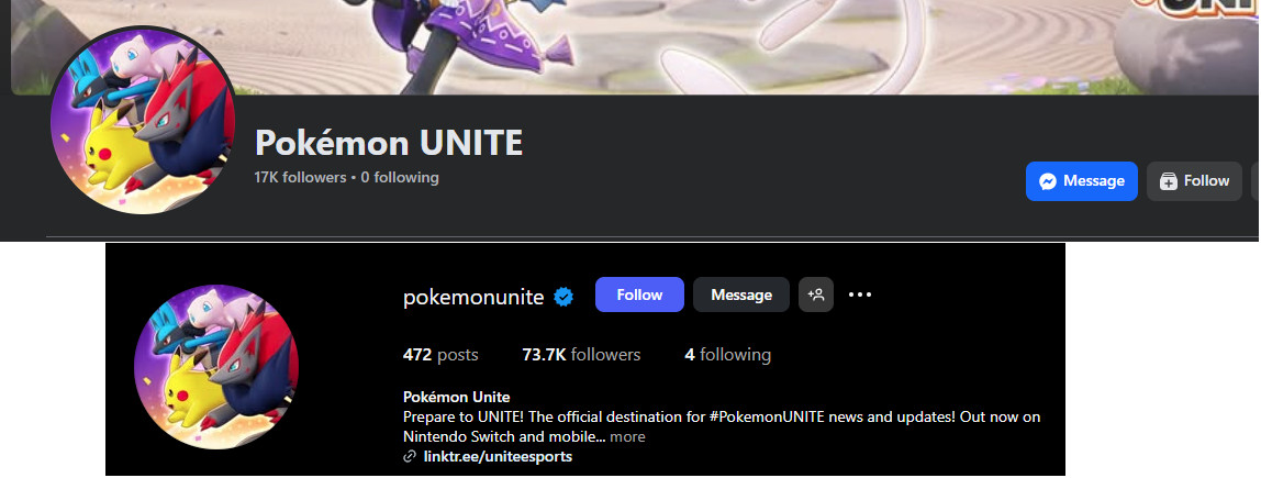 وسائل التواصل الاجتماعي للعبة Pokémon Unite