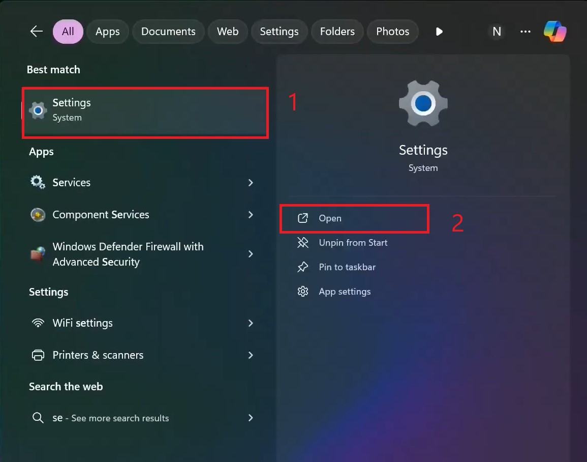 فتح إعدادات Windows من قائمة ابدأ