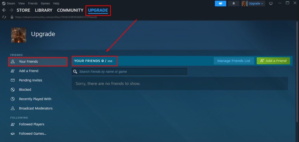 قائمة أصدقاء Steam تظهر عدد الأصدقاء بالقرب من الحد الأقصى