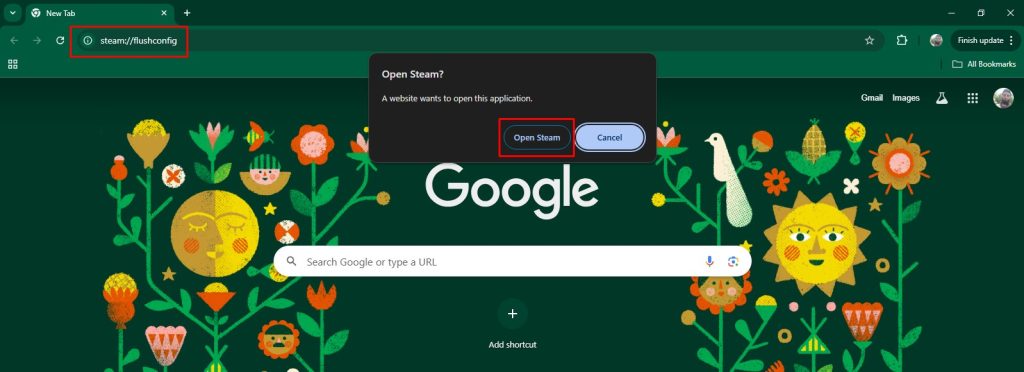 مربع حوار تأكيد بروتوكول Steam flushconfig