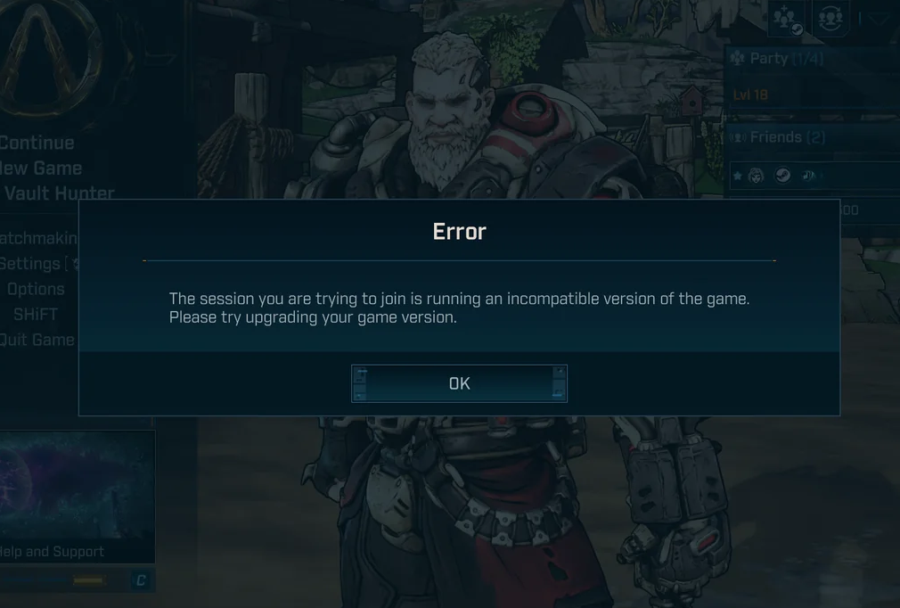 الجلسة التي تحاول الانضمام إليها تعمل بإصدار غير متوافق من اللعبة
