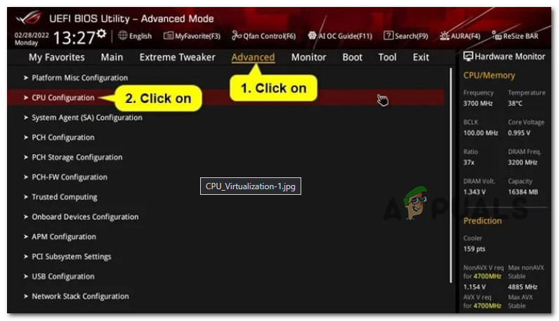 الوصول إلى شاشة إعدادات وحدة المعالجة المركزية