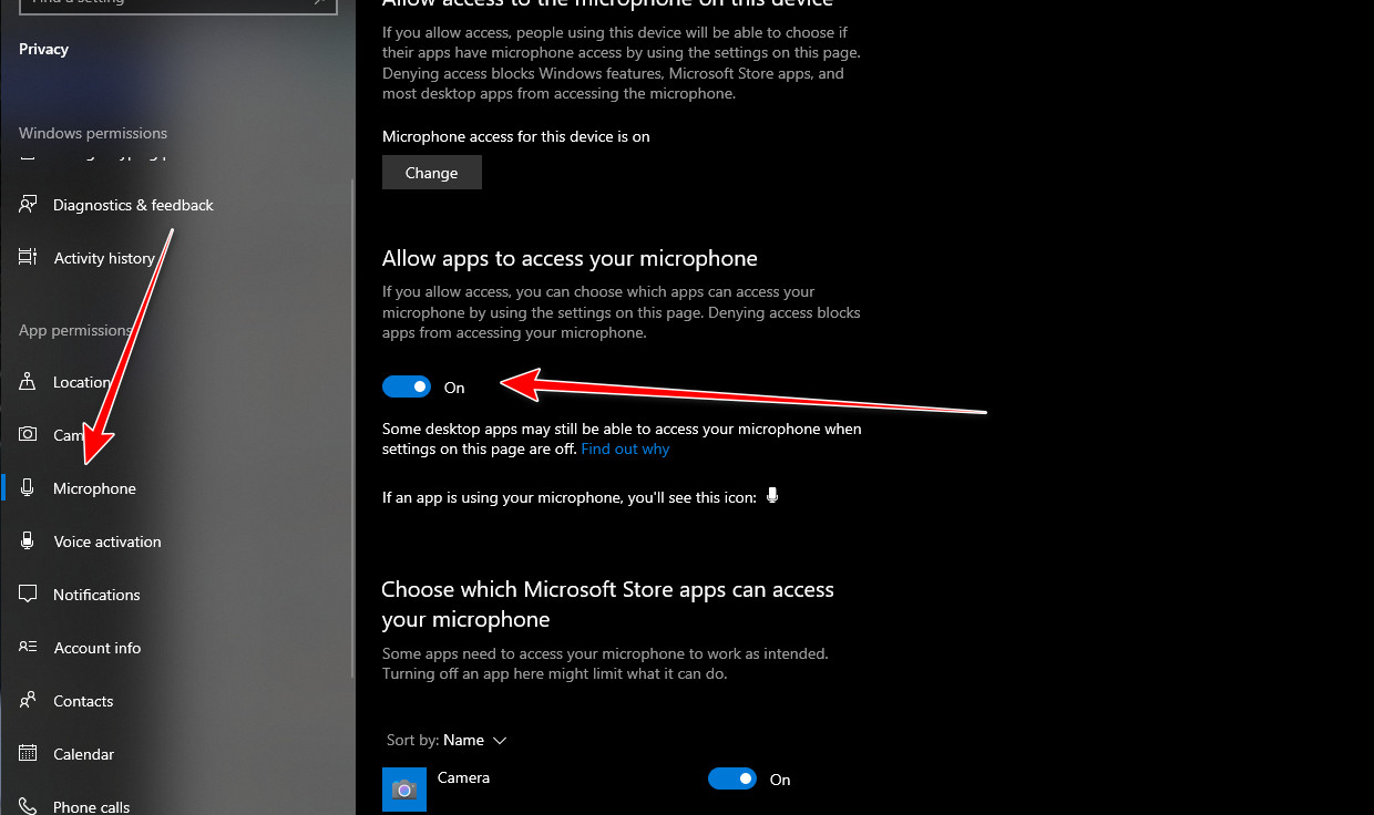 السماح بالوصول إلى الميكروفون