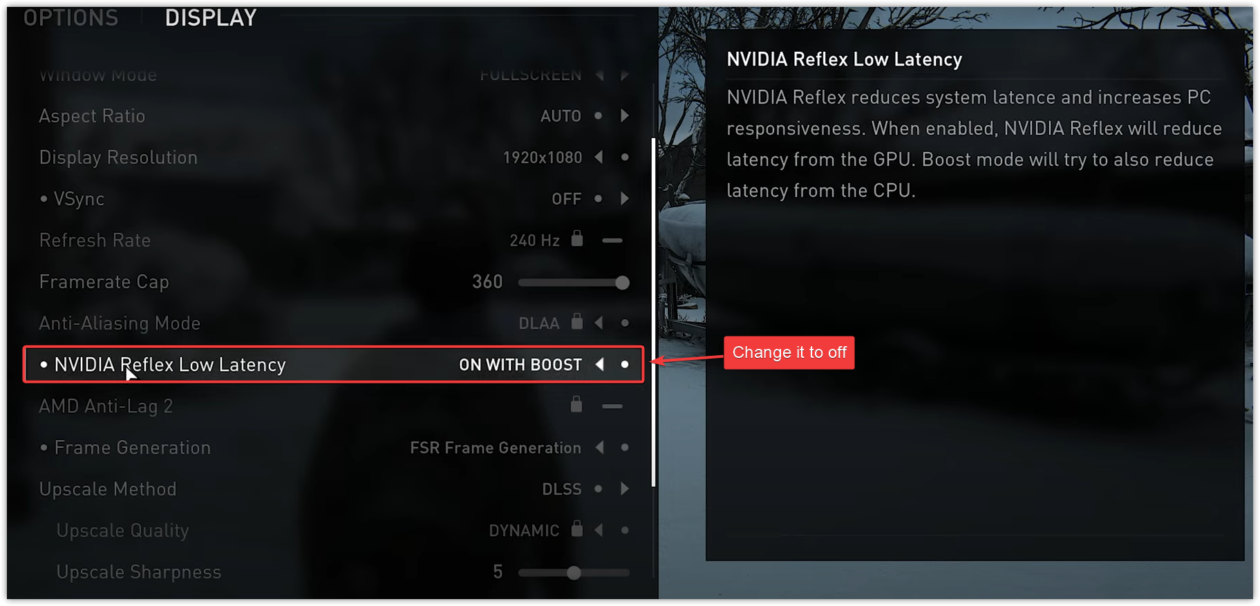 NVIDIA Reflex Low Latency setting in game options