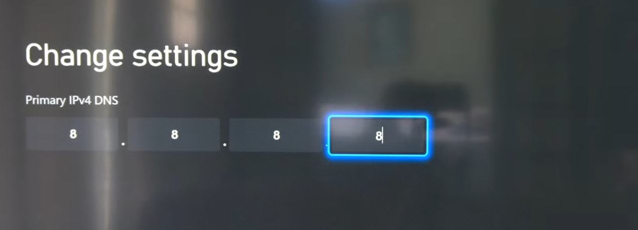 شاشة إدخال DNS اليدوي لجهاز Xbox