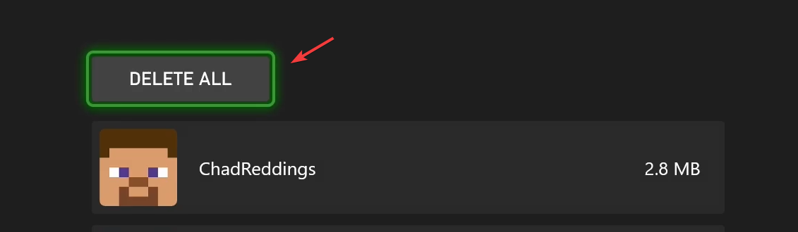 تأكيد حذف البيانات المحفوظة في Xbox