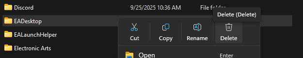 حذف مجلدات EA Desktop