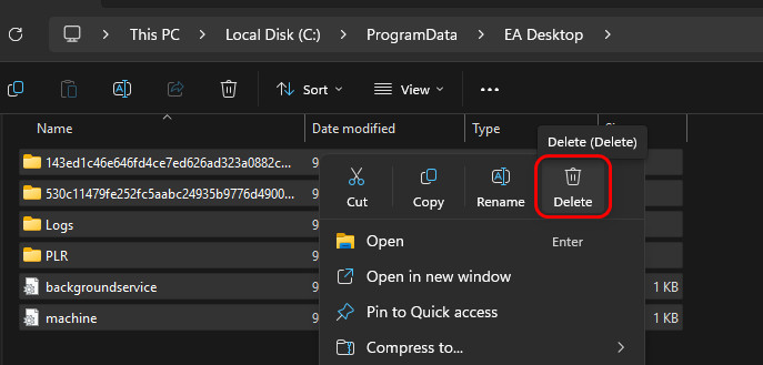 حذف ملفات ذاكرة التخزين المؤقت لتطبيق EA