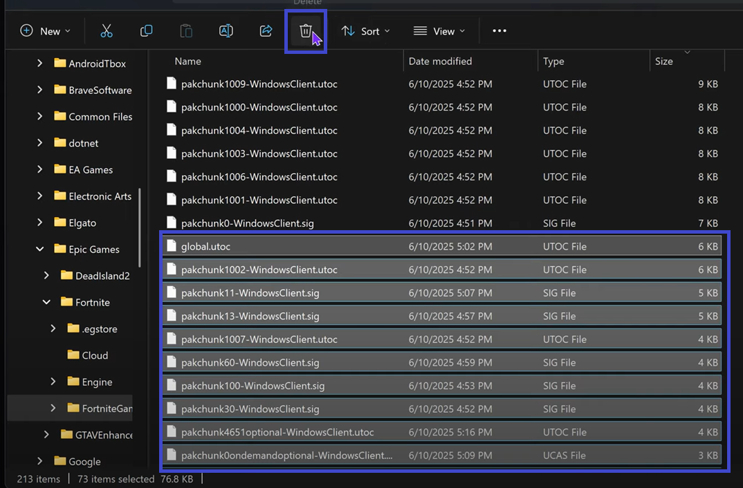 حذف ملفات Pak