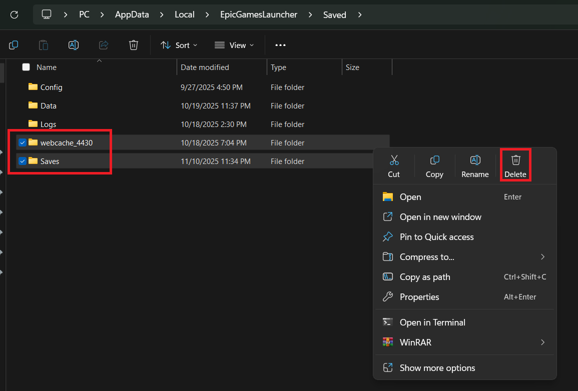 حذف مجلد webcache