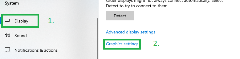 إعدادات العرض والرسومات