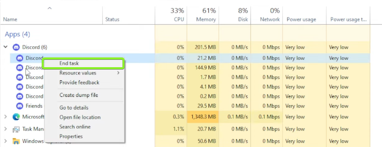 إنهاء عمليات Discord في إدارة المهام
