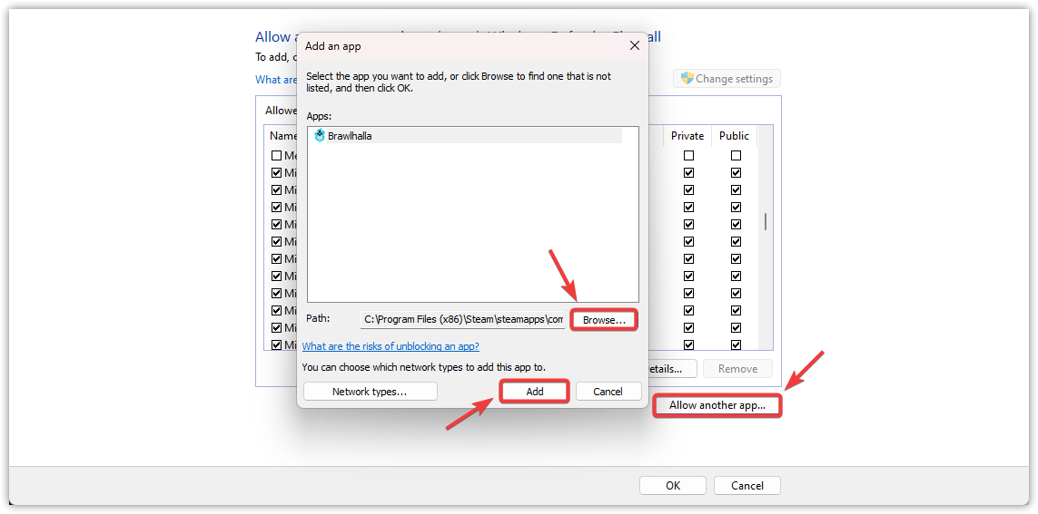 إضافة تطبيق جديد إلى جدار الحماية