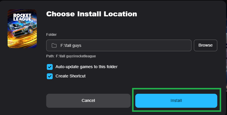 Rocket League'i başka bir sürücüye yükleyin.