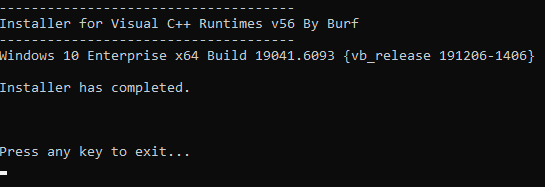 اكتمل تثبيت وقت التشغيل