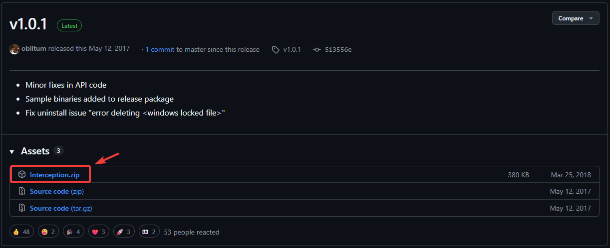تنزيل Interception من صفحة الإصدارات الرسمية على GitHub