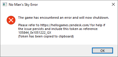 رسالة خطأ No Man's Sky