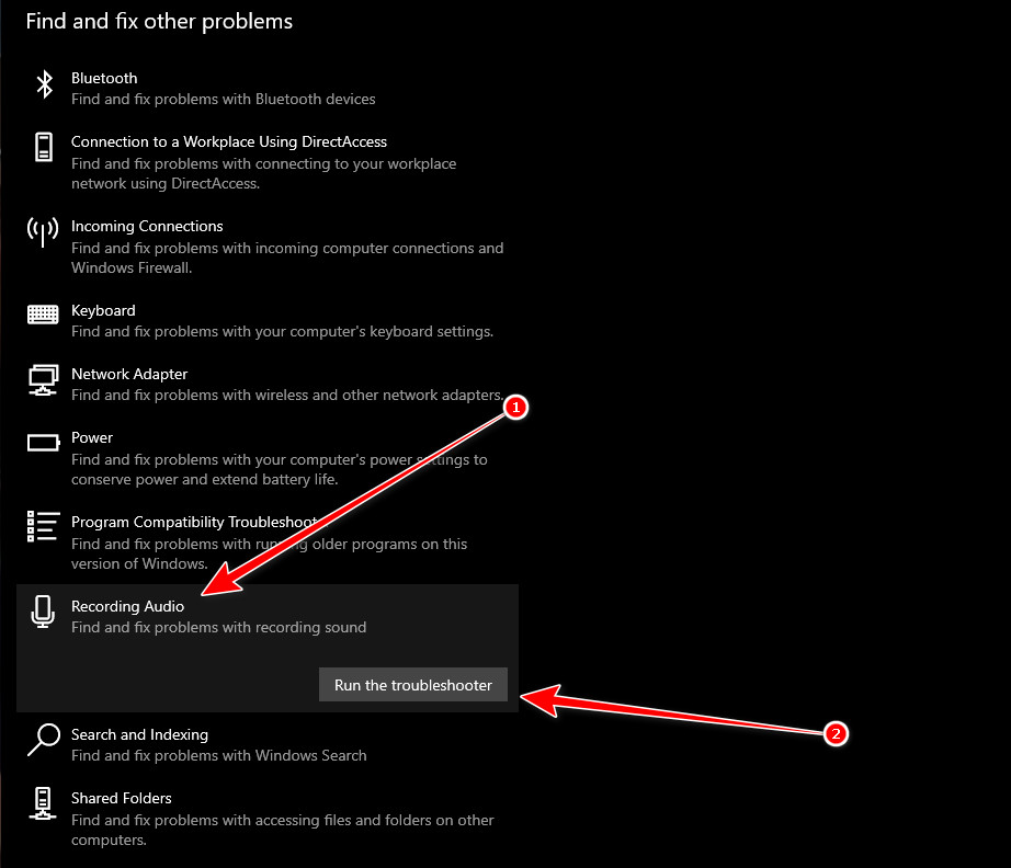 مستكشف أخطاء تسجيل الصوت ومصلحها