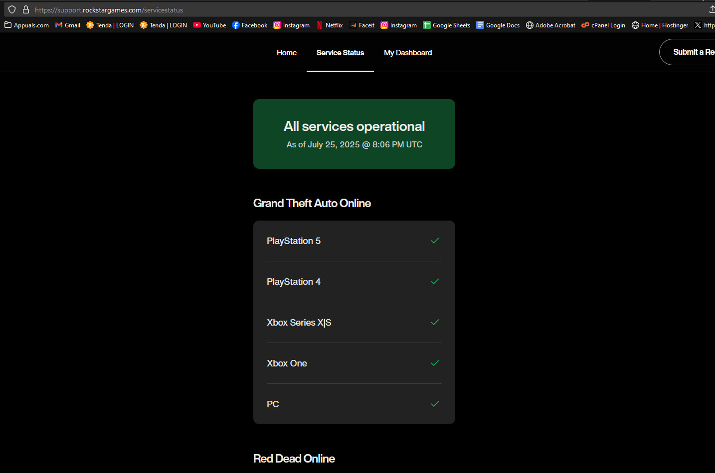 صفحة حالة خوادم Rockstar