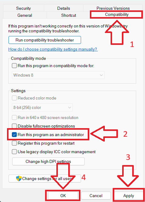 تمكين التشغيل كمسؤول بشكل دائم