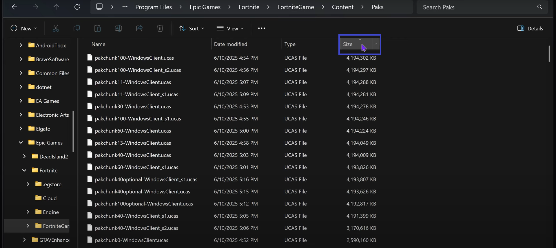 الفرز حسب الحجم