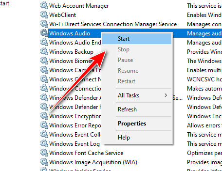 إعادة تشغيل خدمة Windows Audio