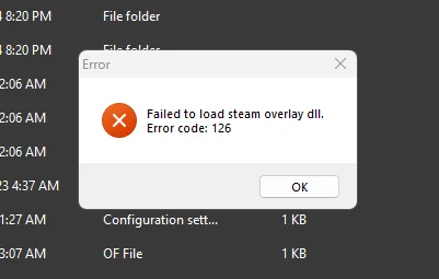 حل مشكلة فشل تحميل Steam Overlay DLL رمز الخطأ 126 على Windows
