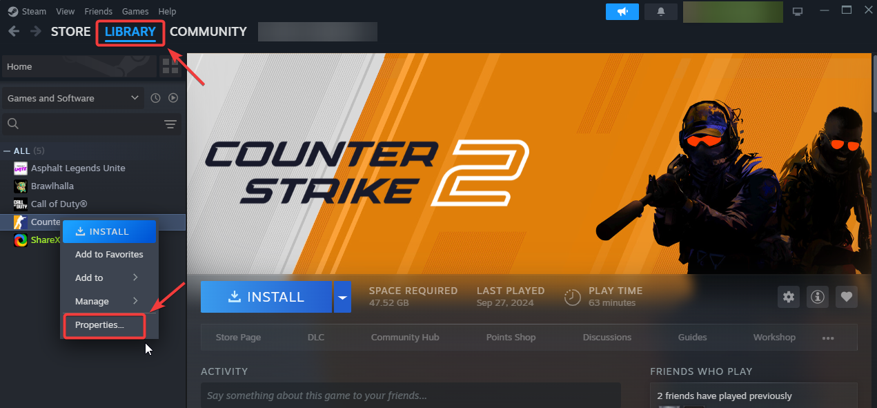 قائمة النقر بزر الماوس الأيمن تظهر خيار Properties