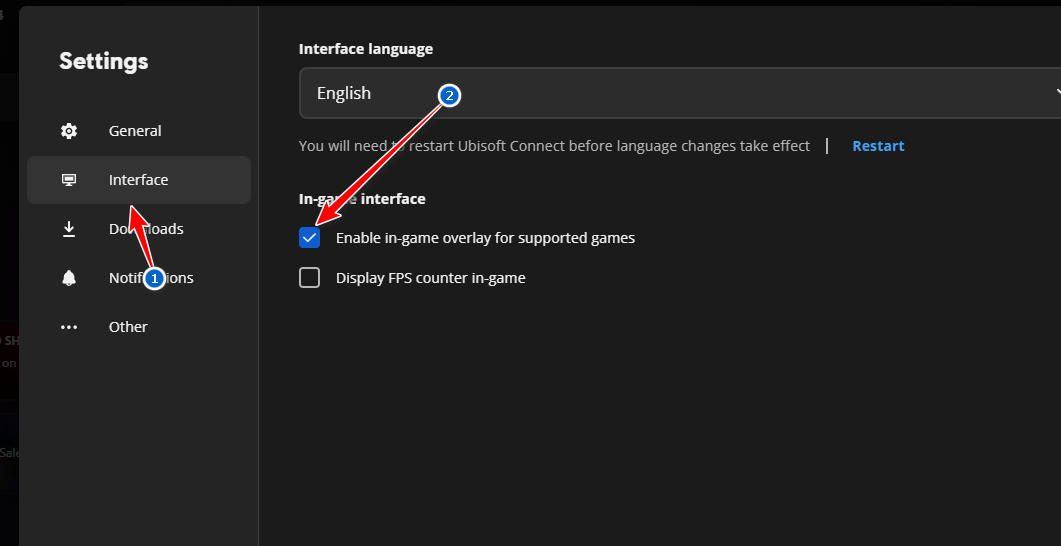 تعطيل إعداد تراكب Ubisoft داخل اللعبة