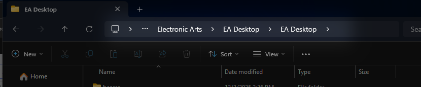 EA Desktop installation folder shown in File Explorer.