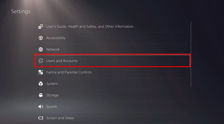 قائمة المستخدمين والحسابات في PS5
