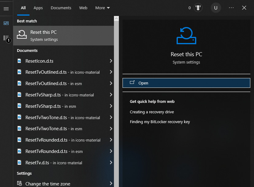 افتح إعادة تعيين هذا الكمبيوتر في إعدادات Windows