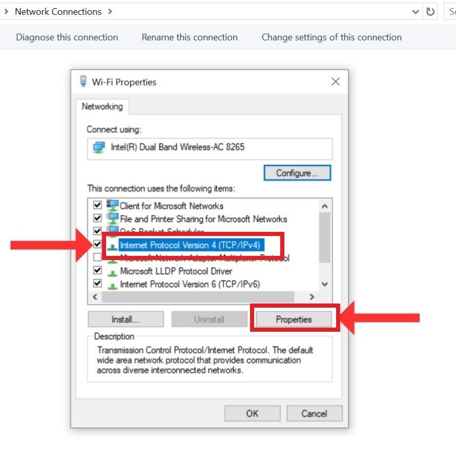 Select IPv4 and Properties