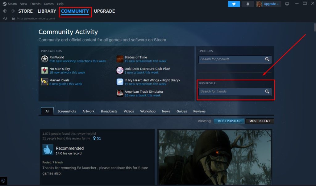Steam Community search interface