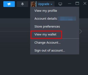 Steam wallet access from profile menu